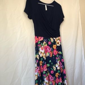 Wrap top dress with floral circle skirt